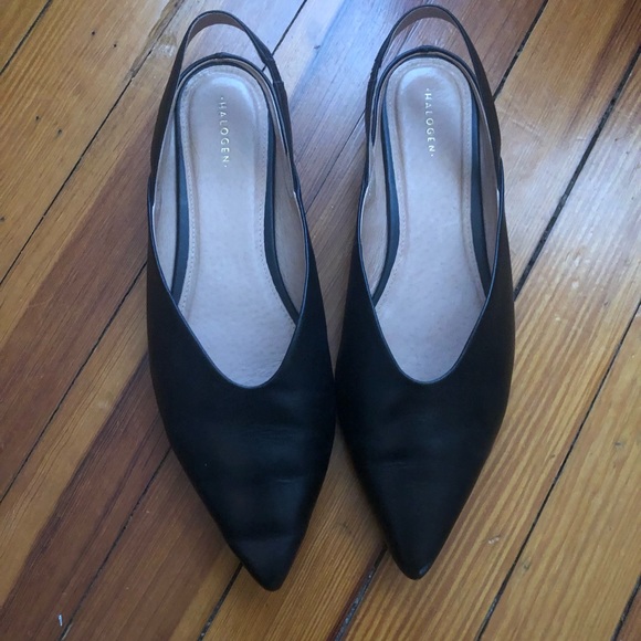 Halogen Black Leather Slingback Pointed Toe Flats Sz 10